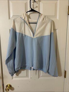 Light Blue and White Half-Zip Windbreaker Hoodie